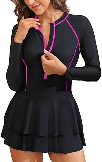 Daci レディース 長袖 ワンピース 水着 ラッシュガード ドレス ショート