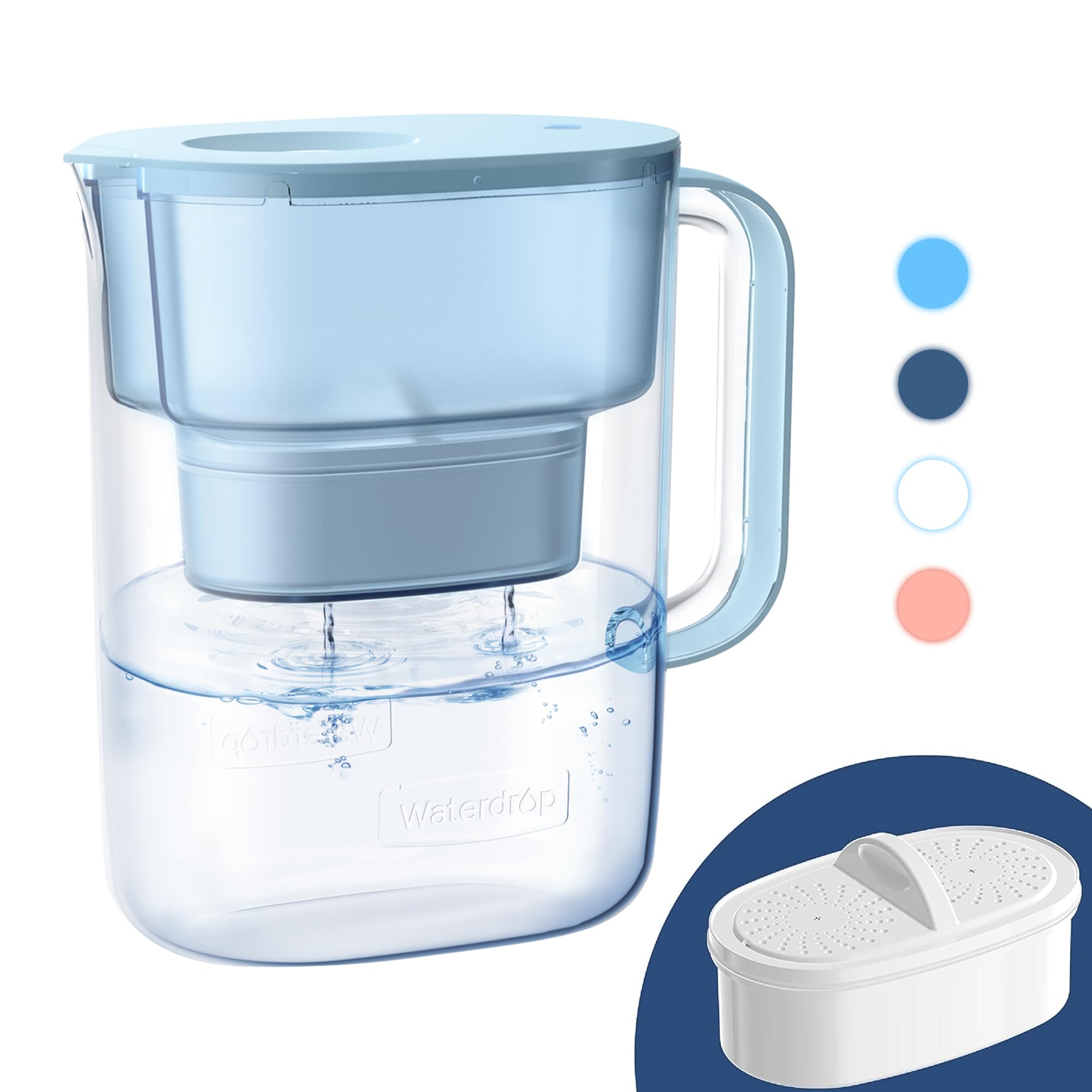 Waterdrop PT-07B Water Filter Pitcher, 10-Cup, NSF Certified, Blue | 200-Gallon 
