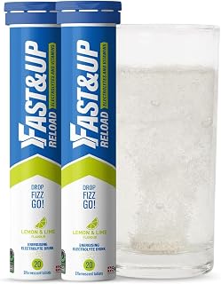 Fast&Up Reload - Energising Electrolyte Drink - Lemon & Lime Flavour - 20 Effervescent Hydration Tablets - Added Vitamin C & B12 - Vegan (Pack of 2)