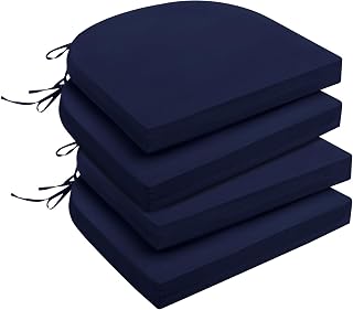 downluxe Outdoor Chair Cushions Set of 4 for Patio Furniture, Water-Resistant Patio Chair Cushions with Ties, High Density Foam Outdoor Seat Cushion, 17" X 16" X 2", Navy