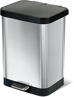 Glad Stainless Steel Trash Can with Clorox Odor Protection, 13 Gallon | Large Metal Kitchen Garbage Bin with Soft Close Lid, Garbage Bag Rings, Step On Foot Pedal and Waste Bag Roll Holder
