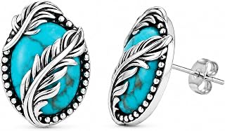 Turquoise Stud Small Earrings for Women Hypoallergenic Trendy Western Earring Jewelry White Gold Plated Style Oval Stone Earrings Boho Gift for Mom Wife