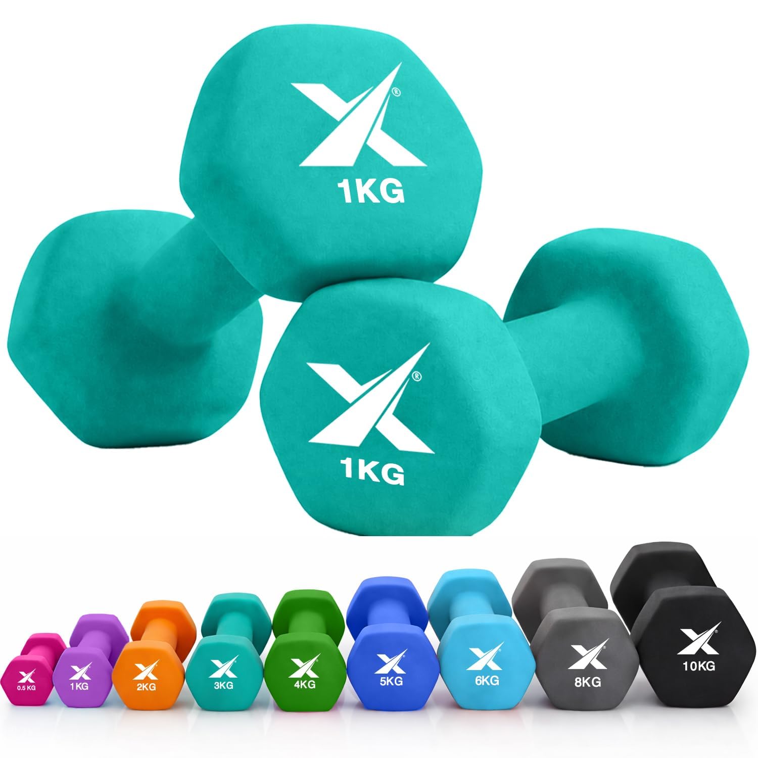 XN8 Neoprene Dumbbells Pair 0.5kg–10kg Non-Slip Hand Weights for Home Gym