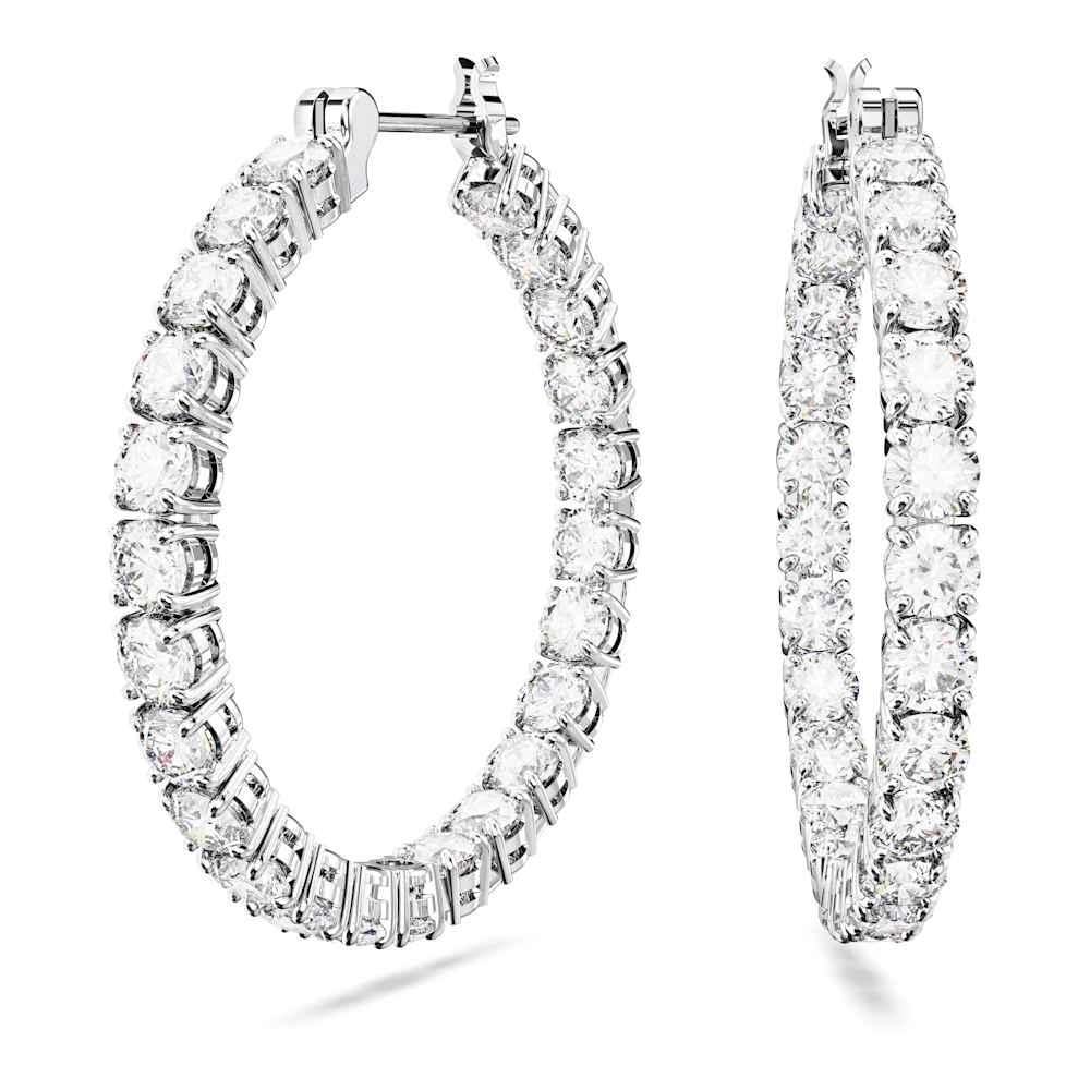 Swarovski Matrix Crystal Hoop Earrings, Blue and Clear Crystals, Rhodium Finish