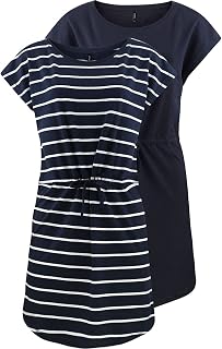 ONLY onlMAY 2 Pack Women's Summer Mini Dress Black Stripe Size XS S M L XL XXL 100% Cotton Night Sky Primo Stripe M, Black, M
