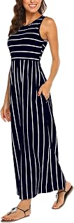 Hount Women's Summer Sleeveless Striped Flowy Casual Long Maxi Dress with Pockets