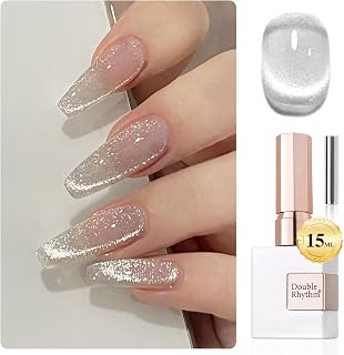 Double Rhythm 0.5 OZ Cat Eye Gel Polish with Magnet 15ML Holographic Glitter Shimmer Translucent Jelly Color Magnetic Polish Salon DIY at Home (Silver-MC1019)