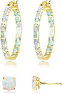 CiNily Opal Hoop Earrings for Women Gemstone Big Hoop Earrings 32mm