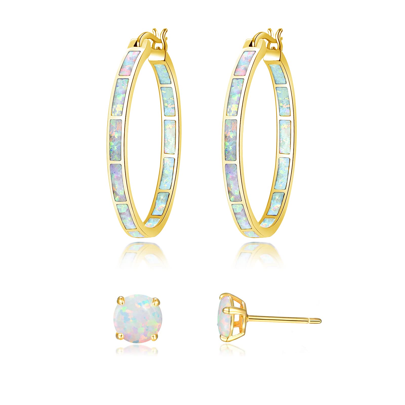 CiNily Opal Hoop Earrings for Women Gemstone Big Hoop Earrings 32mm