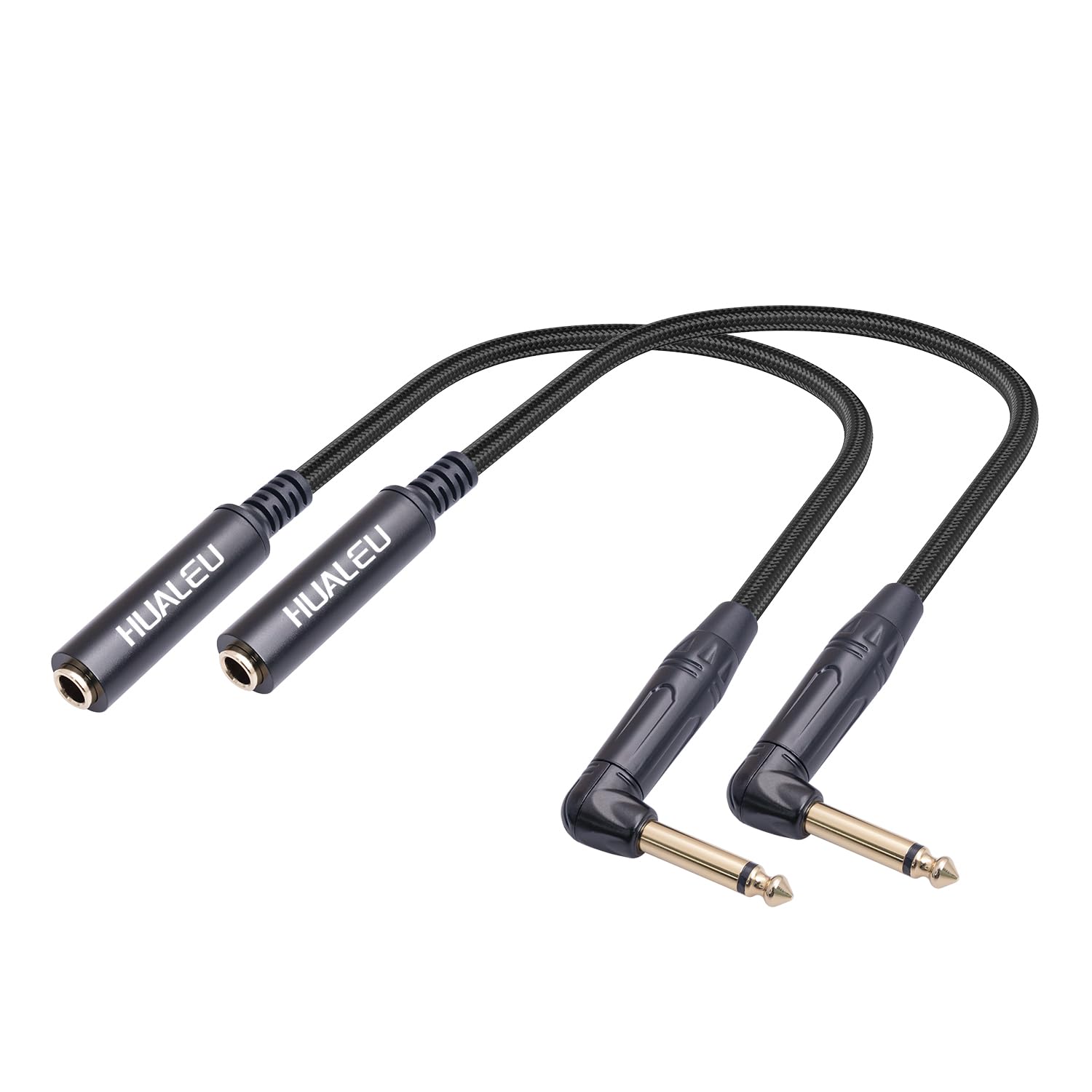 2-Pack 1FT 1/4 Inch Right Angle TS Male to 1/4 Inch TS Female Adapter, 6.35mm 1/