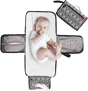Lekebaby Portable Nappy Changing Mat Travel Baby Change Mat | with Wipe-Pocket and Head Cushion, Grey