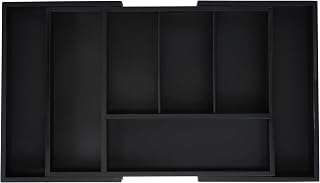 Relaxdays Extendable Cutlery Tray Bamboo MDF 5-7 Compartments Kitchen Organiser Black