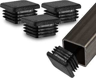Prescott Plastics 1" (25.4 mm) Outer Perimeter Ribbed Plastic Hole Plugs, Square Black Metal Tubing End Caps, Strong Furniture Leg Inserts, Impact & Weather Resistant, Made in the USA - 20 Pack