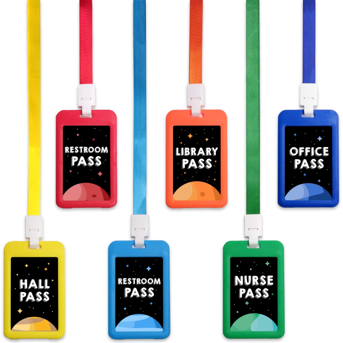 Fun-Plus Hall Pass Lanyards Unbreakable Plastic School Passes Set for Teachers a