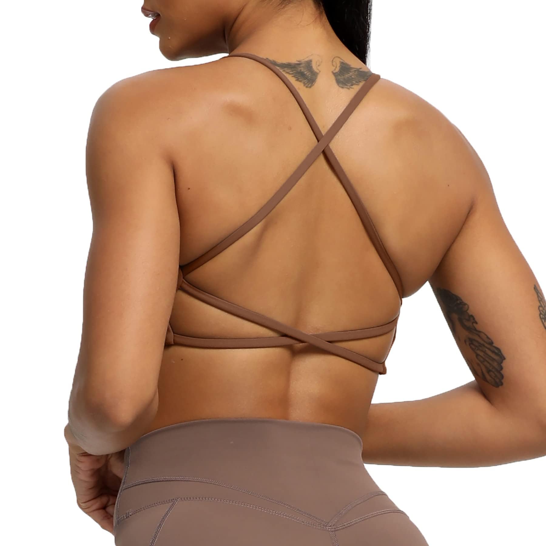 Aoxjox Trinity Ivy Low Impact Sports Bras, Dandelion Brown, XS
