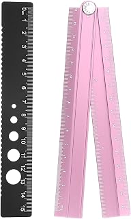 Generic Folding and Straight Ruler Kit 30/15cm Metric Aluminum Alloy Protractor Foldable Angle Wave Edge Ruler with Hollow Circle for Home Classroom Office, Pink-Silver