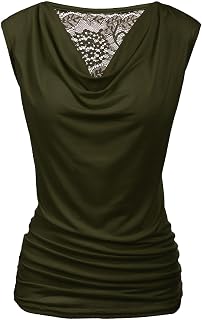 Zeagoo Women's Ruched Cowl Neck Tank Top Sleeveless Stretch Blouse Side Shirring