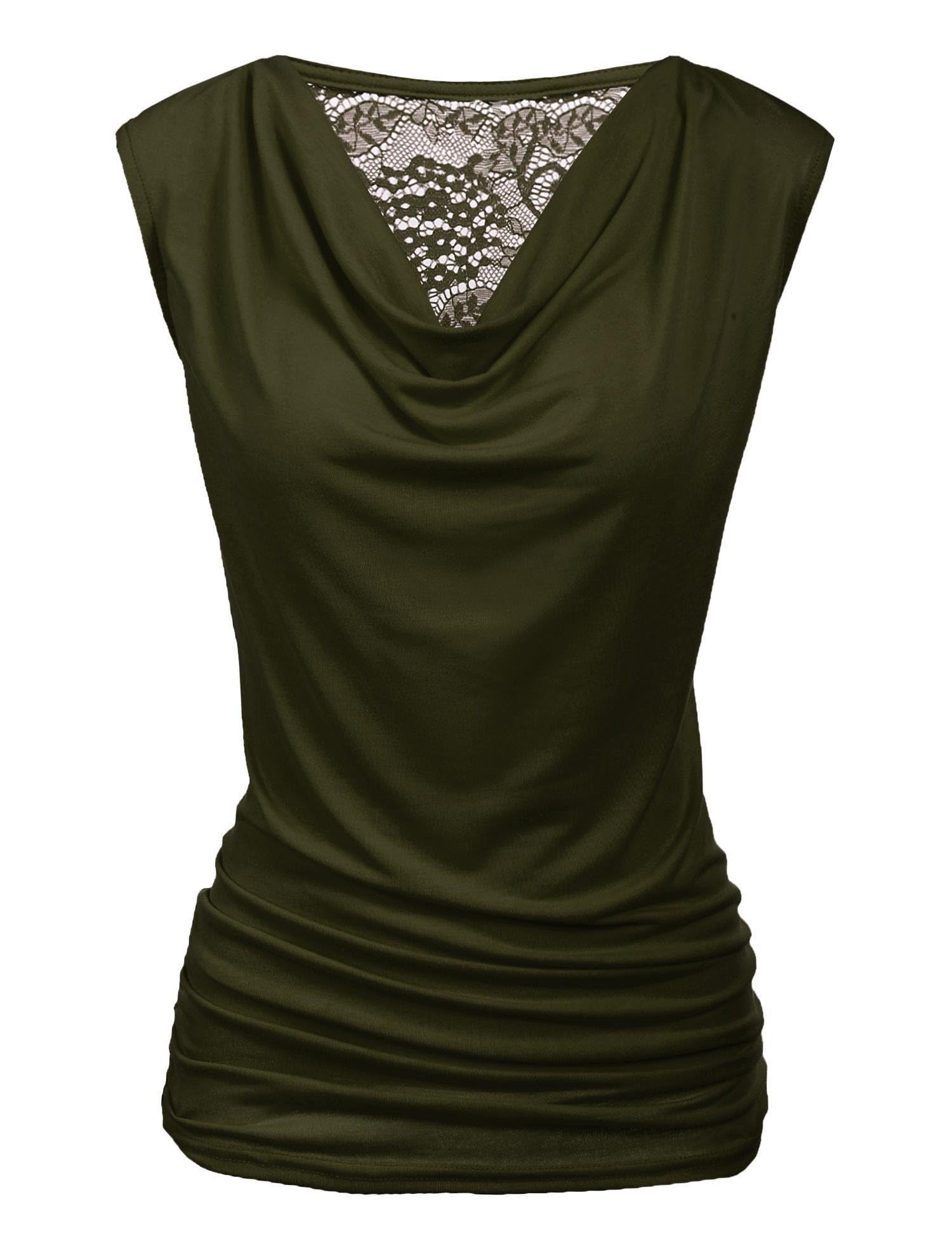 Zeagoo Women's Ruched Cowl Neck Tank Top Sleeveless Stretch Blouse Side Shirring