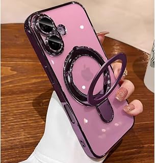 Magnetic Ring Case for iPhone 16 Case Kickstand Compatible with MagSafe Built-in Camera Lens Protector Shockproof Phone Case for iPhone 16 6.1" - Purple