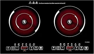 24 Inch 2 Burner Electric Cooktop, 110V Portable Ceramic Electric Stove, 2200W Adjustable Countertop Electric Hot Plate, Dual Burner Electric Cooker for Home Cooking(2 Burner Countertop round)