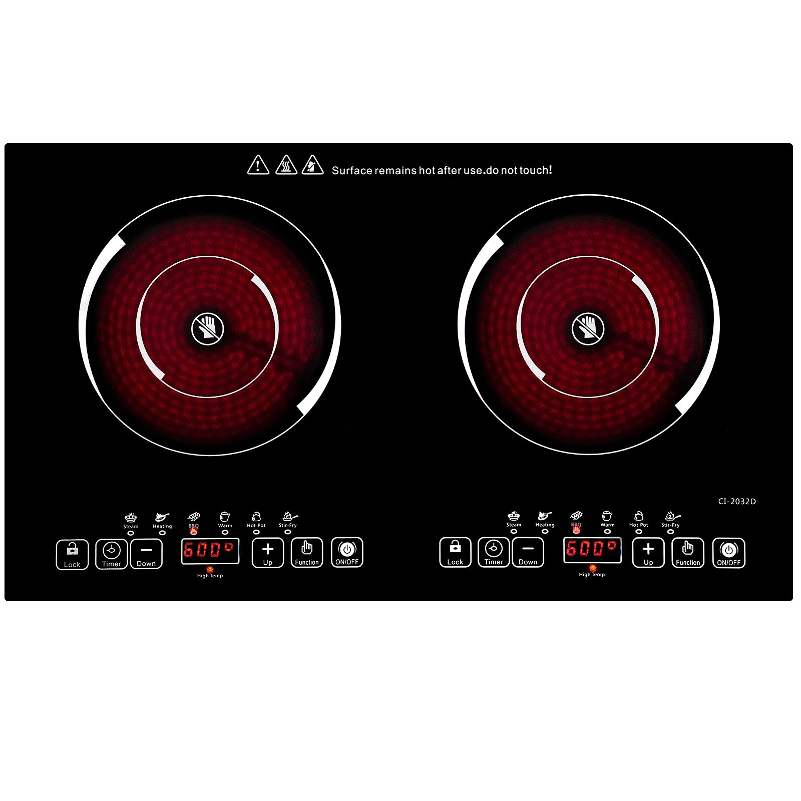 24 Inch 2 Burner Electric Cooktop, 110V Portable Ceramic Electric Stove, 2200W A