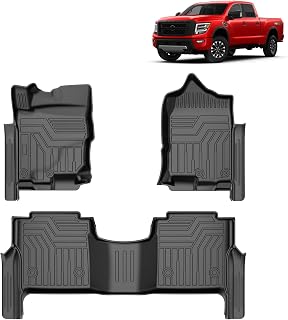 FIILINES Floor Mats for 2017-2024 Nissan Titan/2016-2024 Nissan Titan XD (Only Fit Crew Cab) All Weather TPE Floor Liners Waterproof Durable 1st & 2nd Row Liner Set Titan Accessories (Black)
