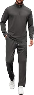 COOFANDY Chándal deportivo de 2 piezas para hombre, casual, con cremallera de un cuarto, manga larga, para correr