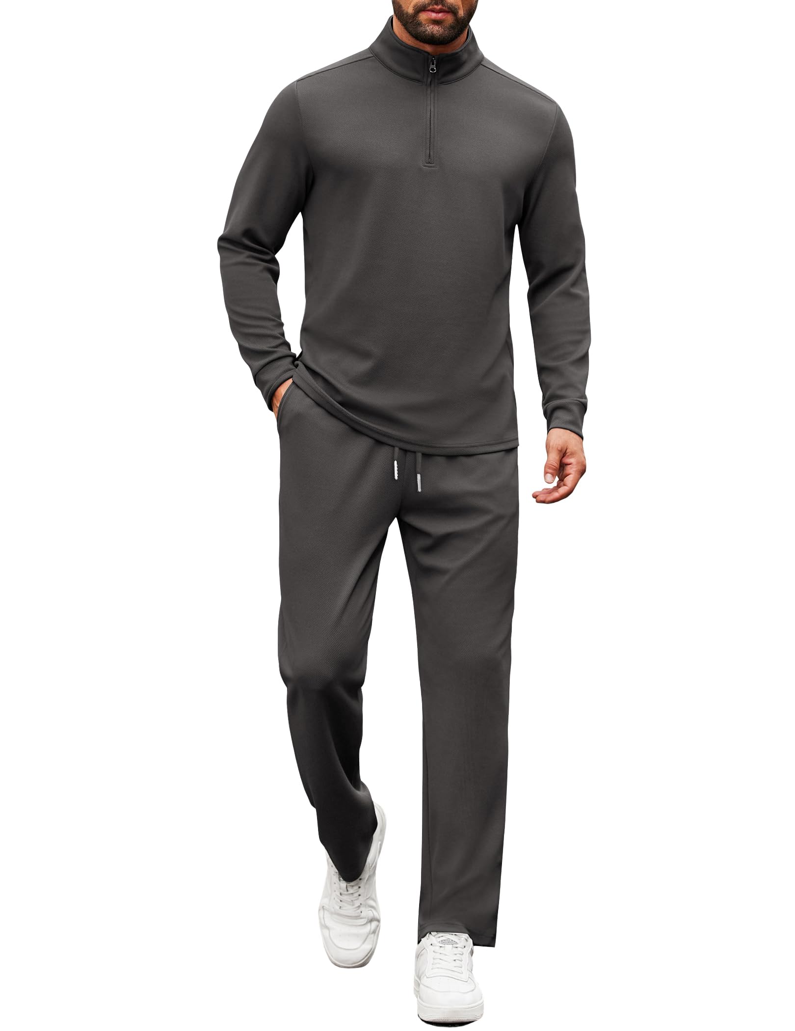 COOFANDY Chándal deportivo de 2 piezas para hombre, casual, con cremallera de un