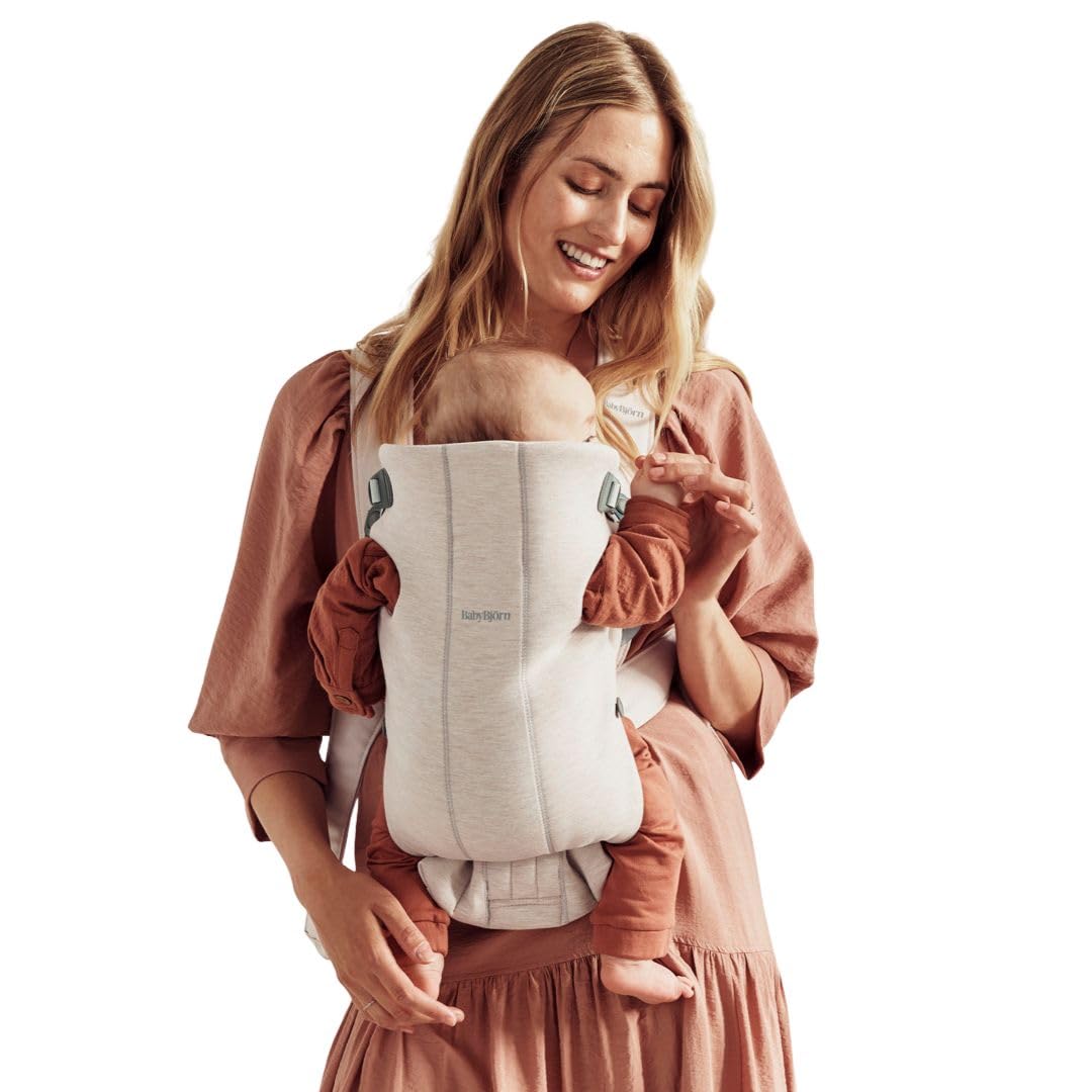 BabyBjörn Baby Carrier Mini, 3D Jersey, Light Beige, Infant Carrier for Newborns