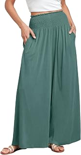 ANRABESS Women Palazzo Pants Summer Boho Wide Leg High Waist Casual Pocket Pants