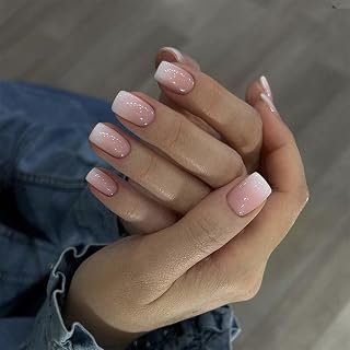 Press on Nails Ombre Natural Pink Nude Gradient French Fake Nails Glossy False Nails Tips False Nails Finger Manicure for Women Girls 24pcs/kit