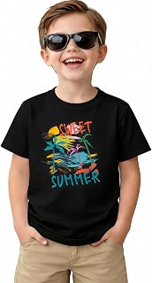 Haloumoning Maglietta a maniche corte per bambini con grafica a forma di dinosauro, animali, spiaggia, estate, girocollo, 9M-8Y