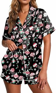 Ekouaer Pajama Set for Women Silk Satin Pajamas Button Down Sleepwear Summer Top and Shorts Lounge Set S-XXL