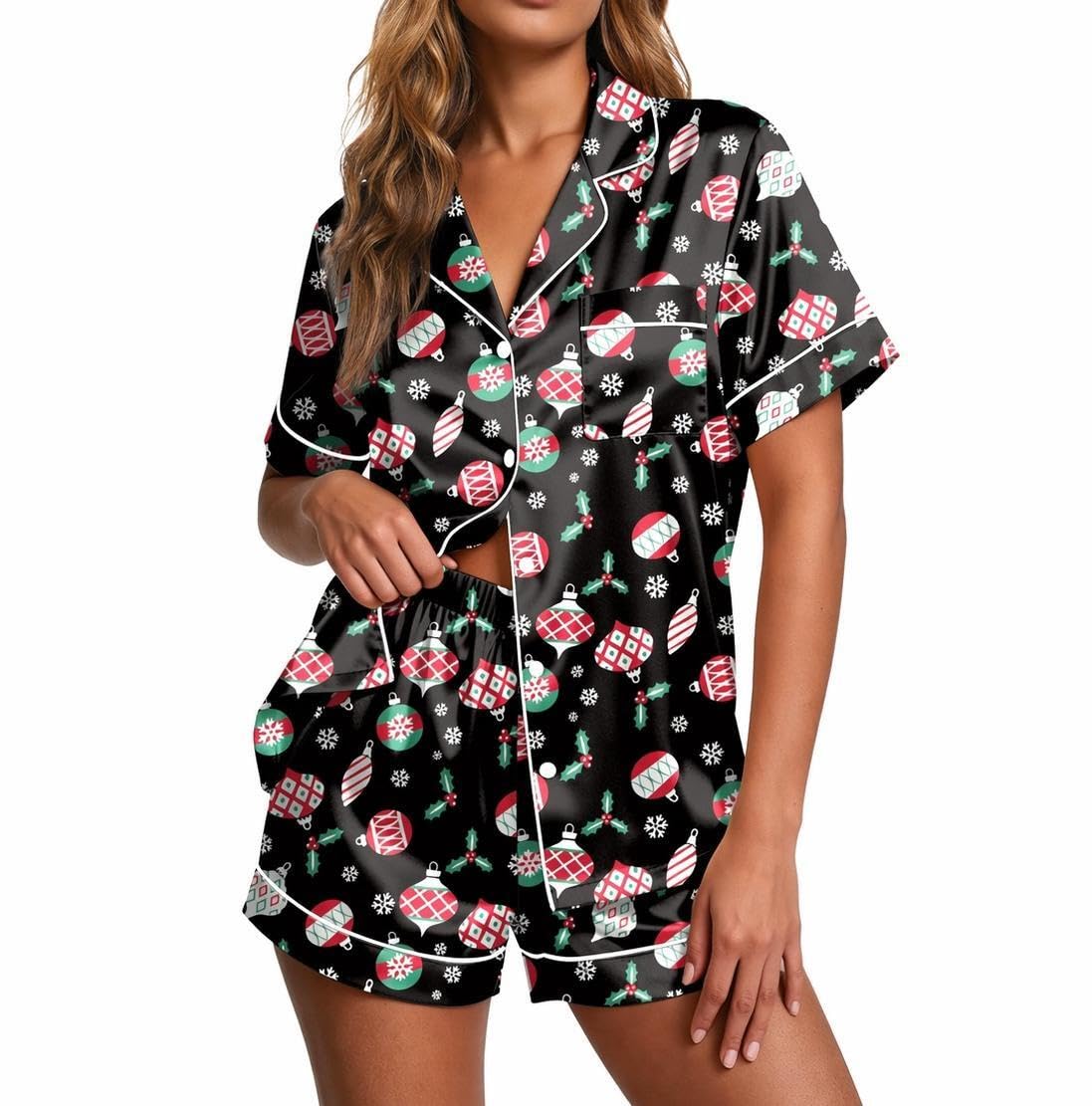 Ekouaer Pajama Set for Women Silk Satin Pajamas Button Down Sleepwear Summer Top