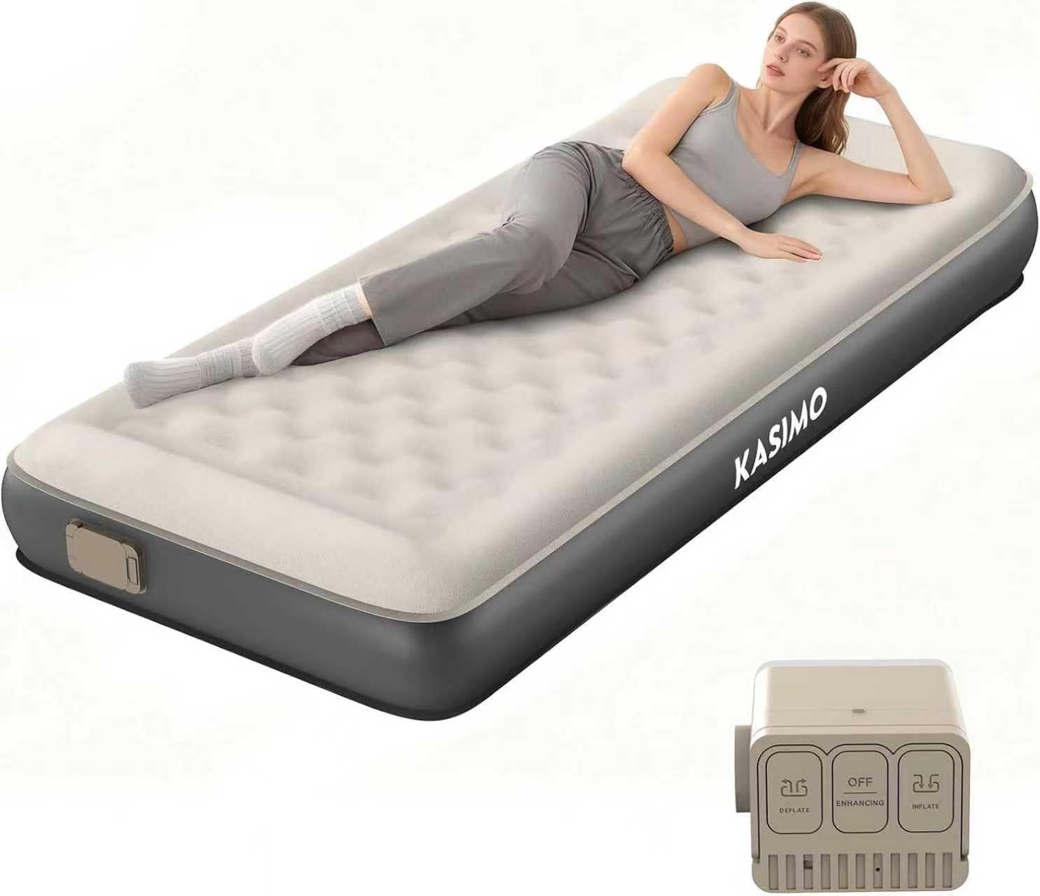 KASIMO Air Mattress Twin with Cordless Battery Pump, Odorless TPU Material