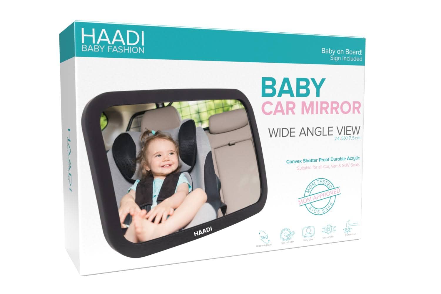 Baby Car Mirror Rear View - 360 ° Adjustable, Extra Wide Crystal Clear & Shatter