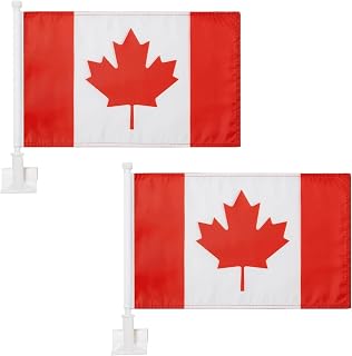 2 Pcs Canada Car Flag, 12" X 18" Double-sided Patriotic Car Window Clip Flags for Outdoor Automobile Truck Vehicle Frame Window, Perfect for Festival Celebrations and Parades