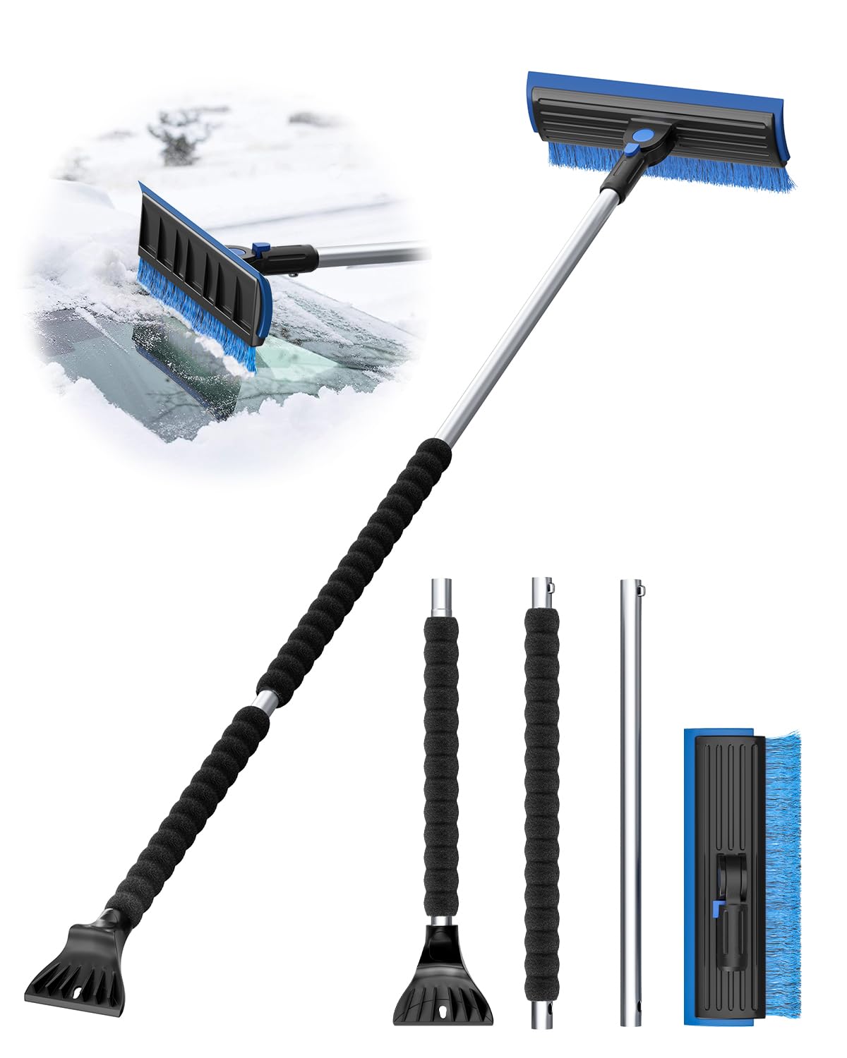 helloleiboo 55.7" Snow Brush and Ice Scrapers for Car Windshield, Blue | Ex