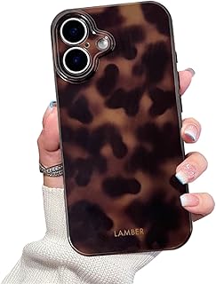 XQAGU Cute Phone Case for iPhone 16 Case Cheetah Leopard Print | Amber Tortoiseshell Pattern,Full Camera Protective,Slim Shockproof TPU,Aesthetic Girly Glossy Cover for Women Men-Brown