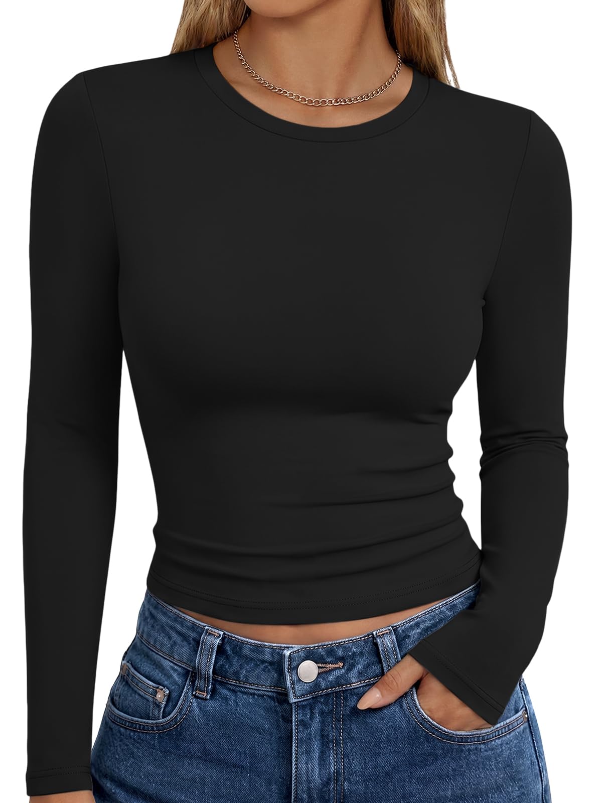 Trendy Queen Womens Long Sleeve T Shirts Fall Fashion Basic Y2K Tops 2026 | Butt