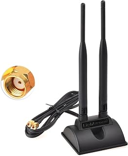 Eightwood WiFi Antenna with RP-SMA Male Connector, 2.4GHz 5GHz Dual Band | Magnetic Base Antenna for PC Desktop Computer, PCIe Bluetooth Card, Motherboard, WiFi Router