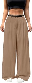 SweatyRocks Anzughose Damen Elegant Stoffhose Mit Gürtel Bundfaltenhose High Waist Freizeithose Wide Leg Hose Business Outfit Old Money Style