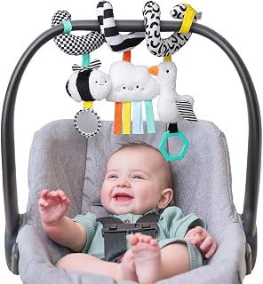 Itzy Ritzy Spiral Car Seat & Stroller Activity Toy Ages 0+ (High Contrast) | Baby Stroller & Car Seat Spiral Toy, Infant Sensory Activity Toy, Easy-Attach Hanging Toy With Textures, Sounds & Visual Play