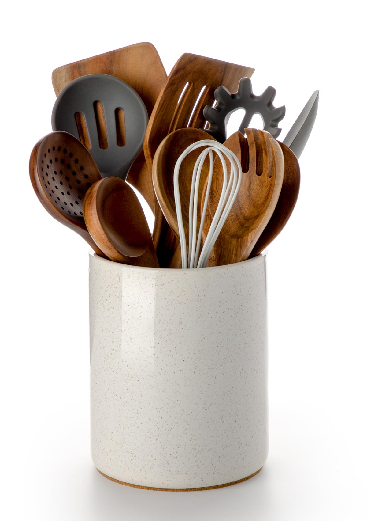 Nucookery Ceramic Kitchen Utensil Holder for Countertop Organizer 6.4" Sand | co