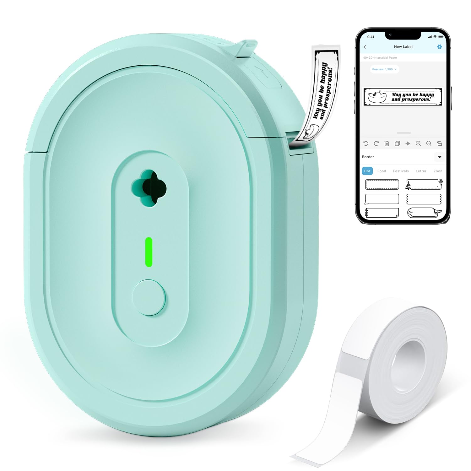 NDYIN N12 Label Maker Machine with 1 Tape Bluetooth Label Printer, Green | Porta