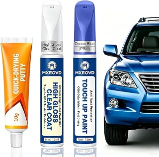 Ocean Blue (PBM) Touch Up Paint Compatible with Jeep, All in One Car Scratch Repair Kit with Primer Putty & Clear Coat, Complete Sanding Tools Set for Scratches Chips Nicks