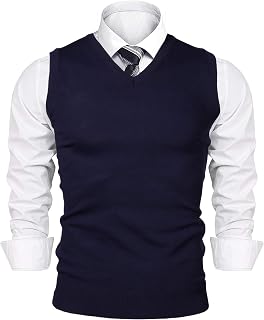 Sykooria Sweater Vest Men's Sleeveless Knitted Vest V-Neck Knitted Pullover Vest Winter Plain Sleeveless Knitted Jumper for Men S-XXL