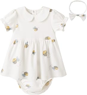 pureborn Vestido para bebé con manga corta y larga con funda para pañales, miel abeja-2, 0-3 meses