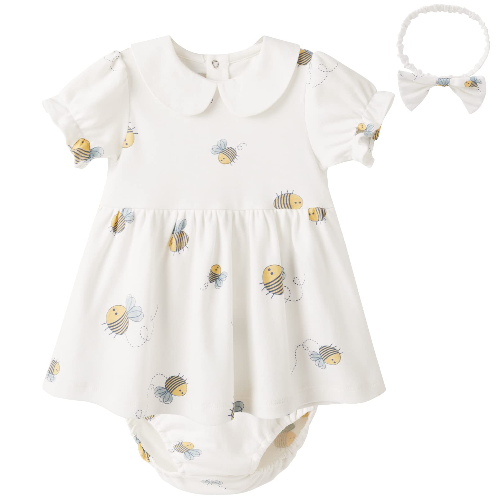pureborn Vestido para bebé con manga corta y larga con funda para pañales, miel 
