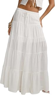 Women's Boho Maxi Skirt Ruffle Flowy Low Rise A Line Beach Long Skirts